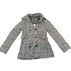 Me Jane Women's Black and Ivory Double Breasted Coat size Small PeaCoat